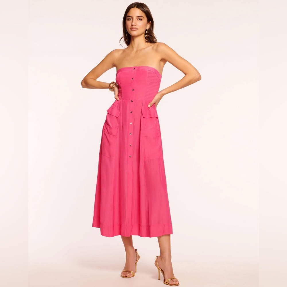 Ramy Brook Blair Strapless Smocked Midi Dress *NWT*